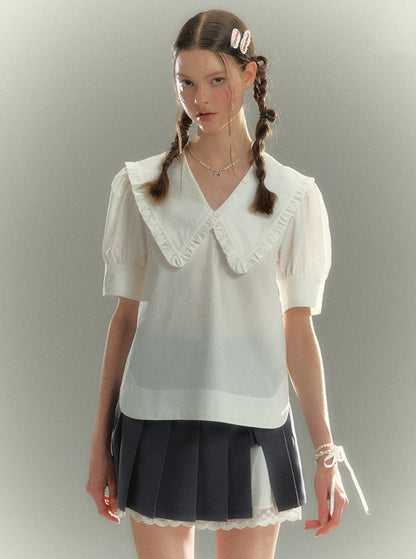 White Fungus Trim Doll Collar Shirt