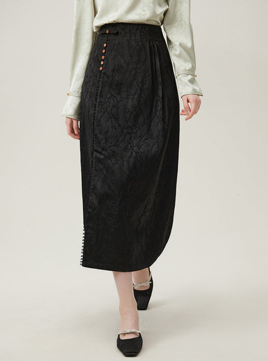 Black High Waist Jacquard Skirt
