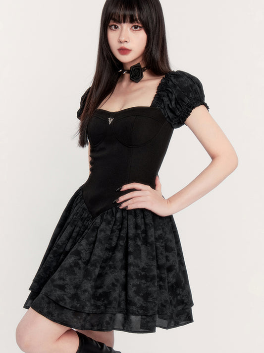 VOCK Misty Rose Dark niche design sense cinched waist slim puffy skirt texture hot girl dress women