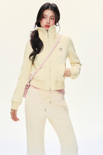 Veste courte slim paresseuse à manches courtes cousue 