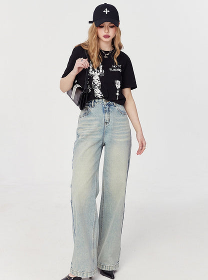 Vintage High-Waist Straight Jeans Pants