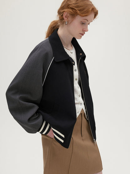 Retro-Raglanjacke mit Lederbesatz