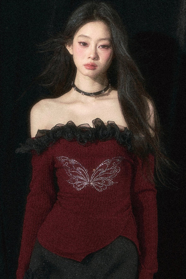 미국 레이스 원숄더 탑 