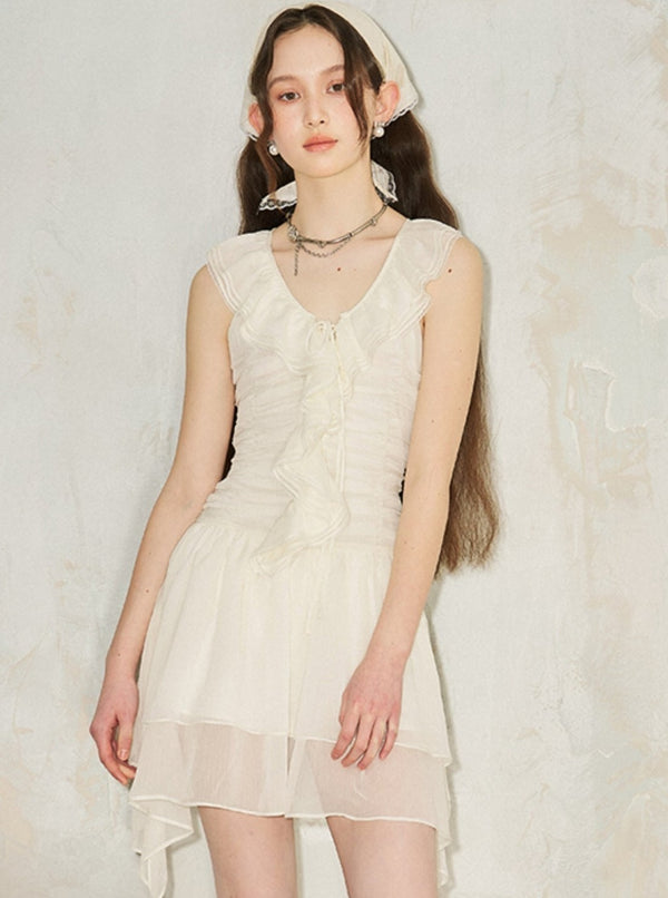 Pleated V-Neck Dress