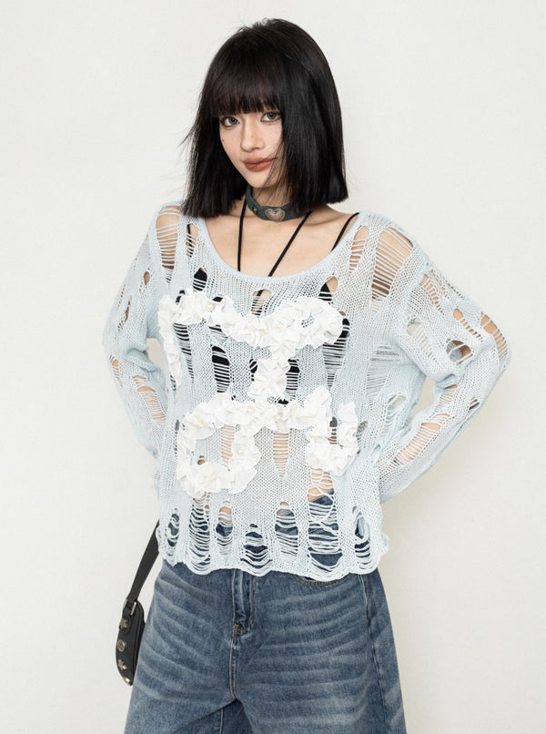 Off-Shoulder Mesh Knit Top