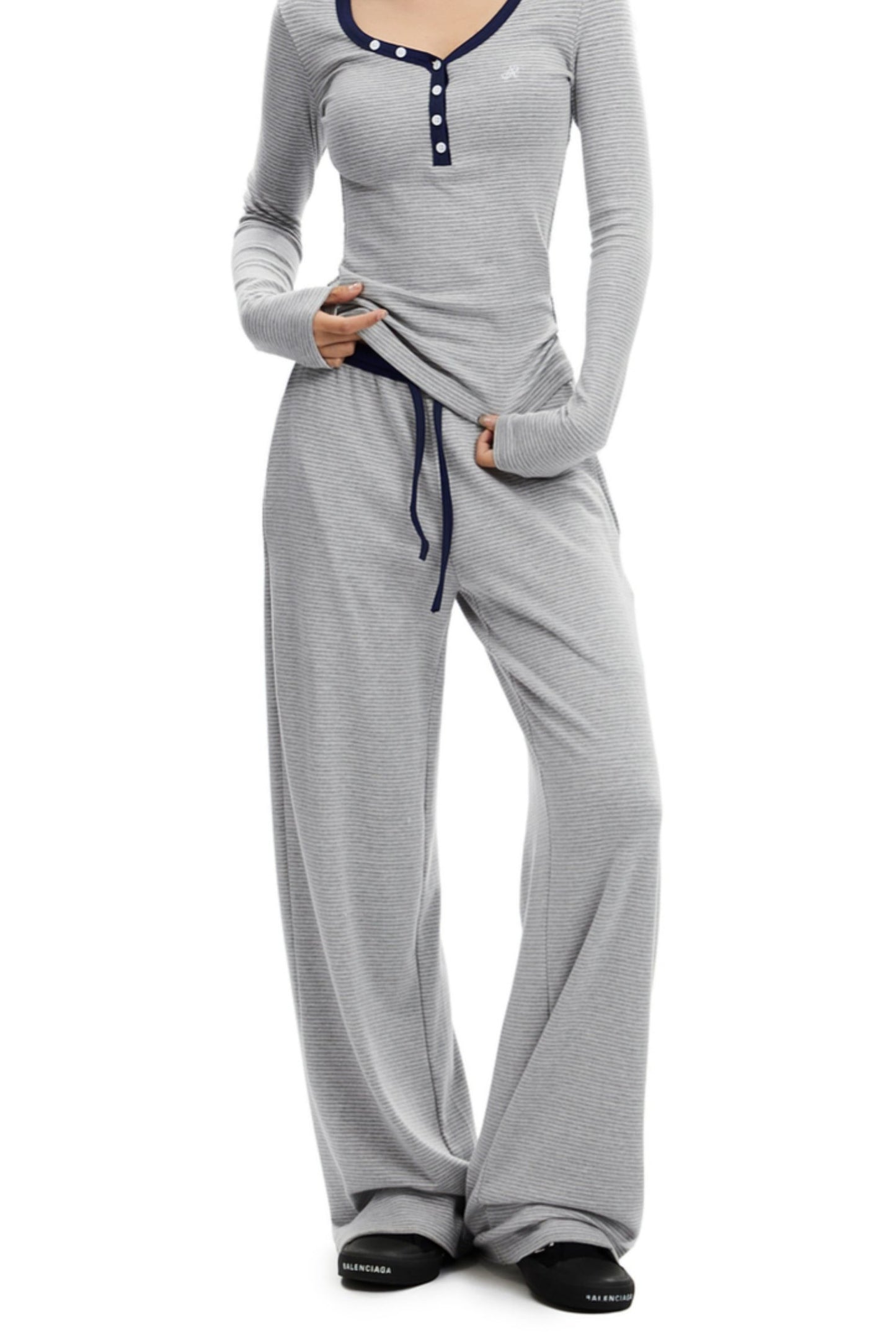 Draped Striped Knitted Wide-Leg Track Pants