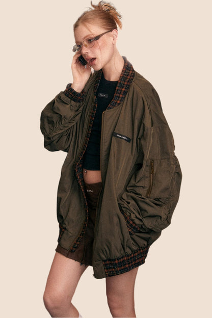 Retro Army Green Bomber Jacket