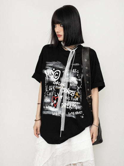 Graffiti Print Short Sleeve Crew T-Shirt