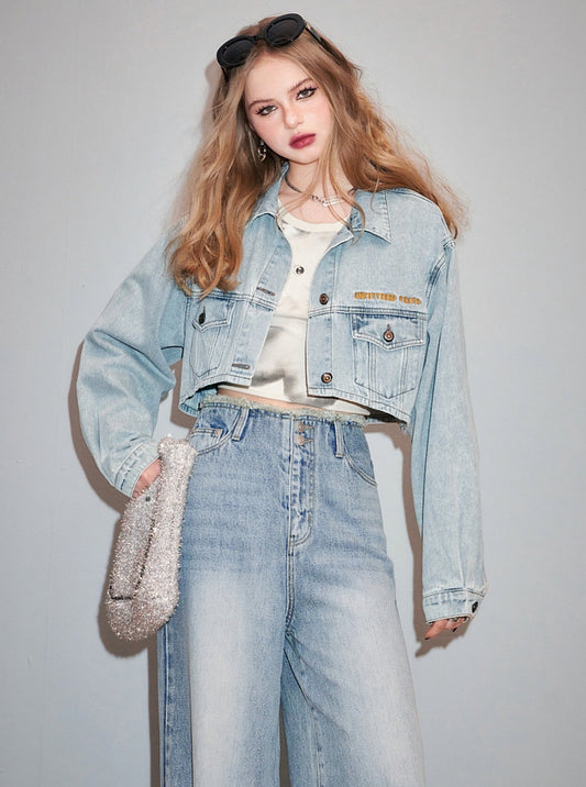 Light Denim Casual Crop Jacket