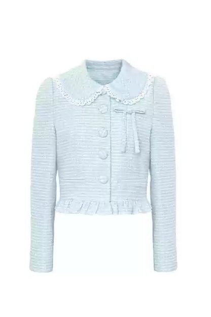 Erzähler Original Design Baby Blue Sweet Bow Anzug Kurze Jacke Spitze Kuchen Rock Herbst