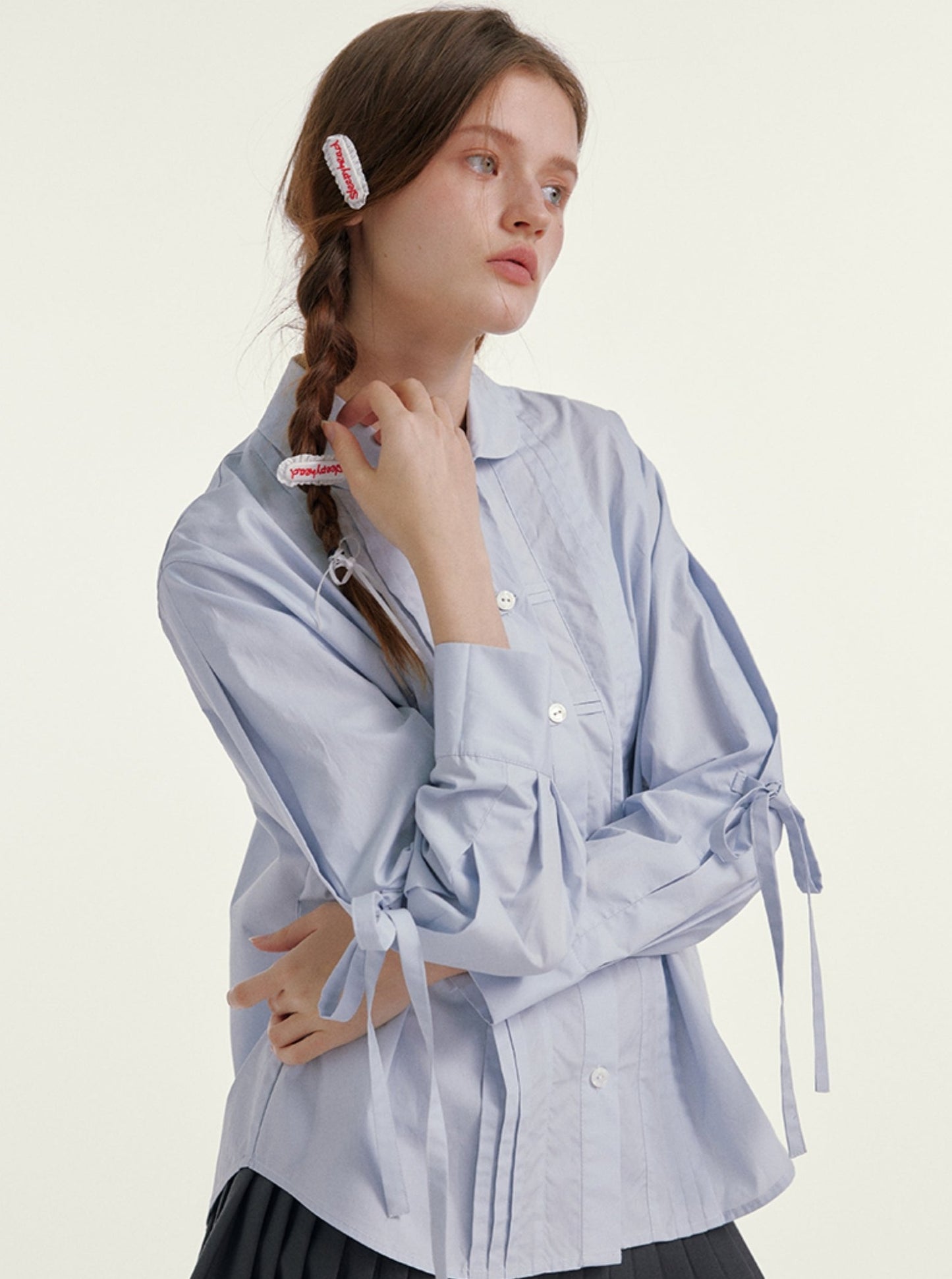 Bow Lace-up Cotton Shirt