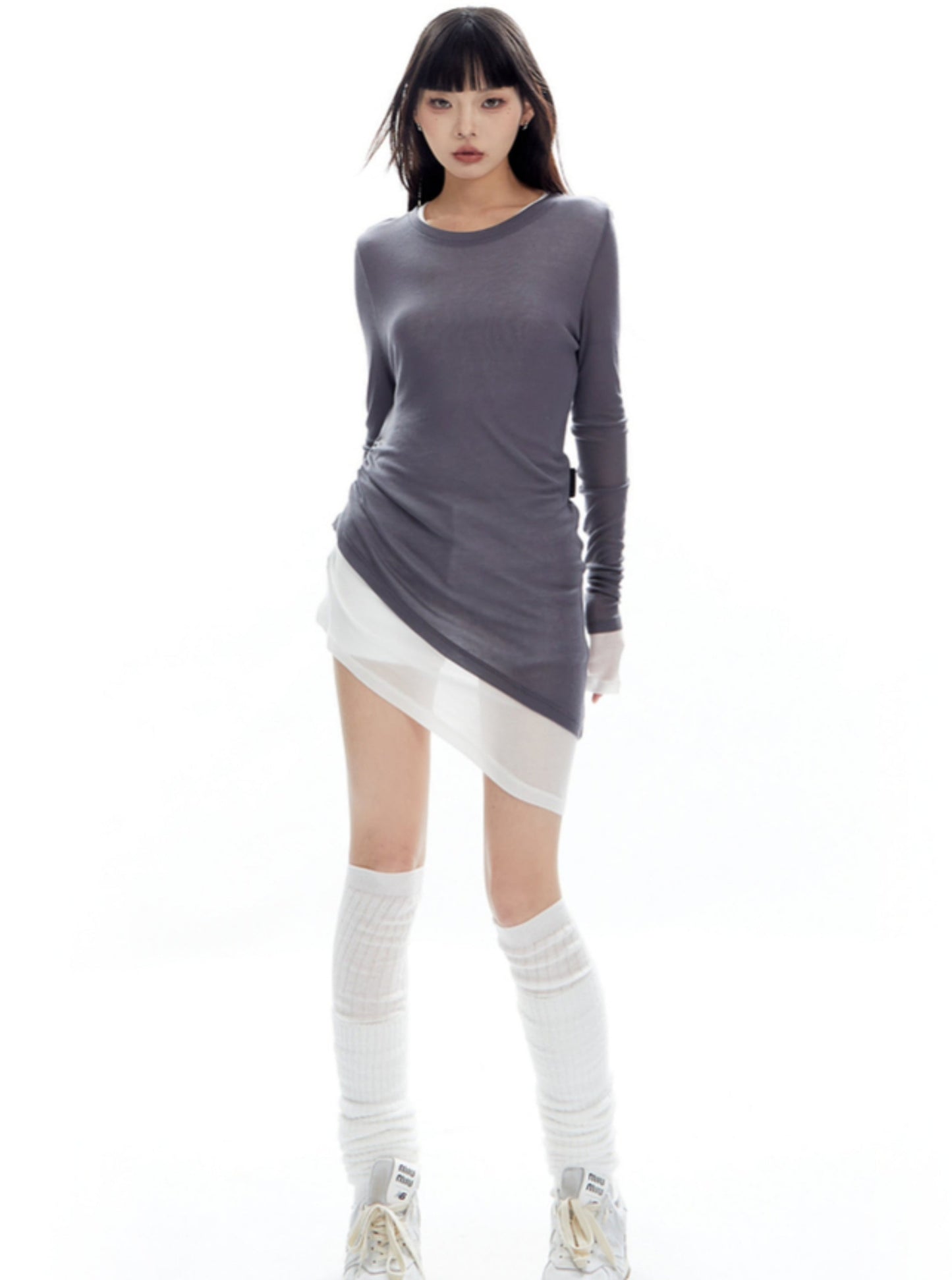 Slim Contrast Fake Two Knit Tops