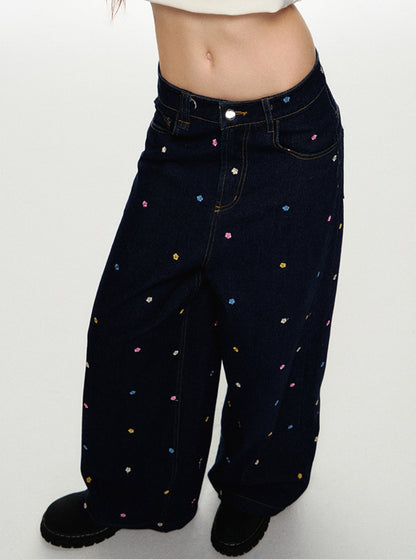 Childlike Floral Embroidered Jeans