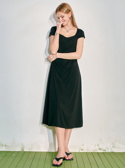 French Square Neck Pleated Dress
