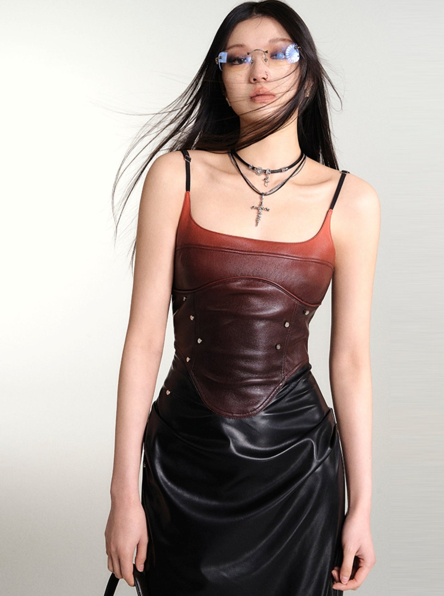 Corset Structure Skinny Leather Dress