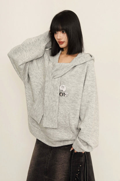 Loose Fit College Style Knitted Hoodie