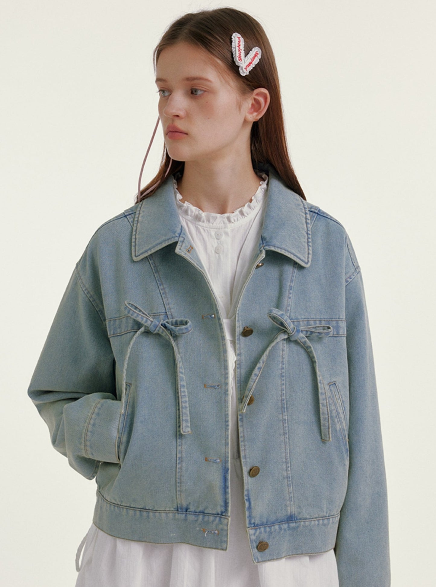 Blue Retro Casual Cropped Denim Jacket