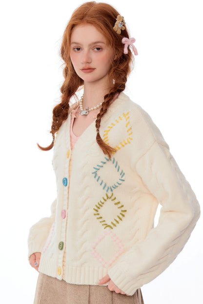 LAZY STYLE RHOMBIC CARDIGAN JACKET