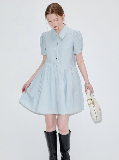 Niche Deconstructed Puff Sleeve Shirt Dress