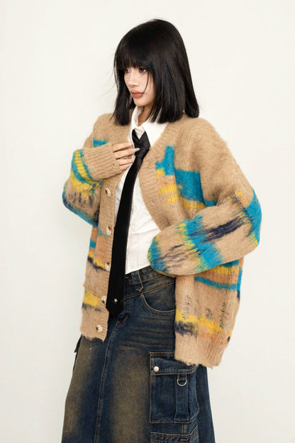 Gradient Tie-Dye Loose Knit Cardigan