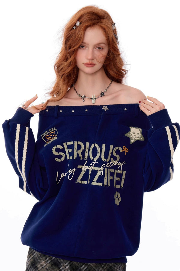 Off-Shouder Letter Print Sweatshirt