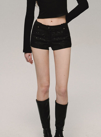 Black Sequin Slim Spring Hot Pants