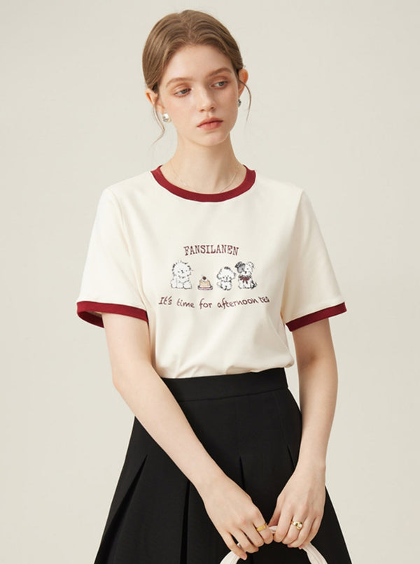 Happy Puppy  Shoulder Short Sleeve T-Shirt