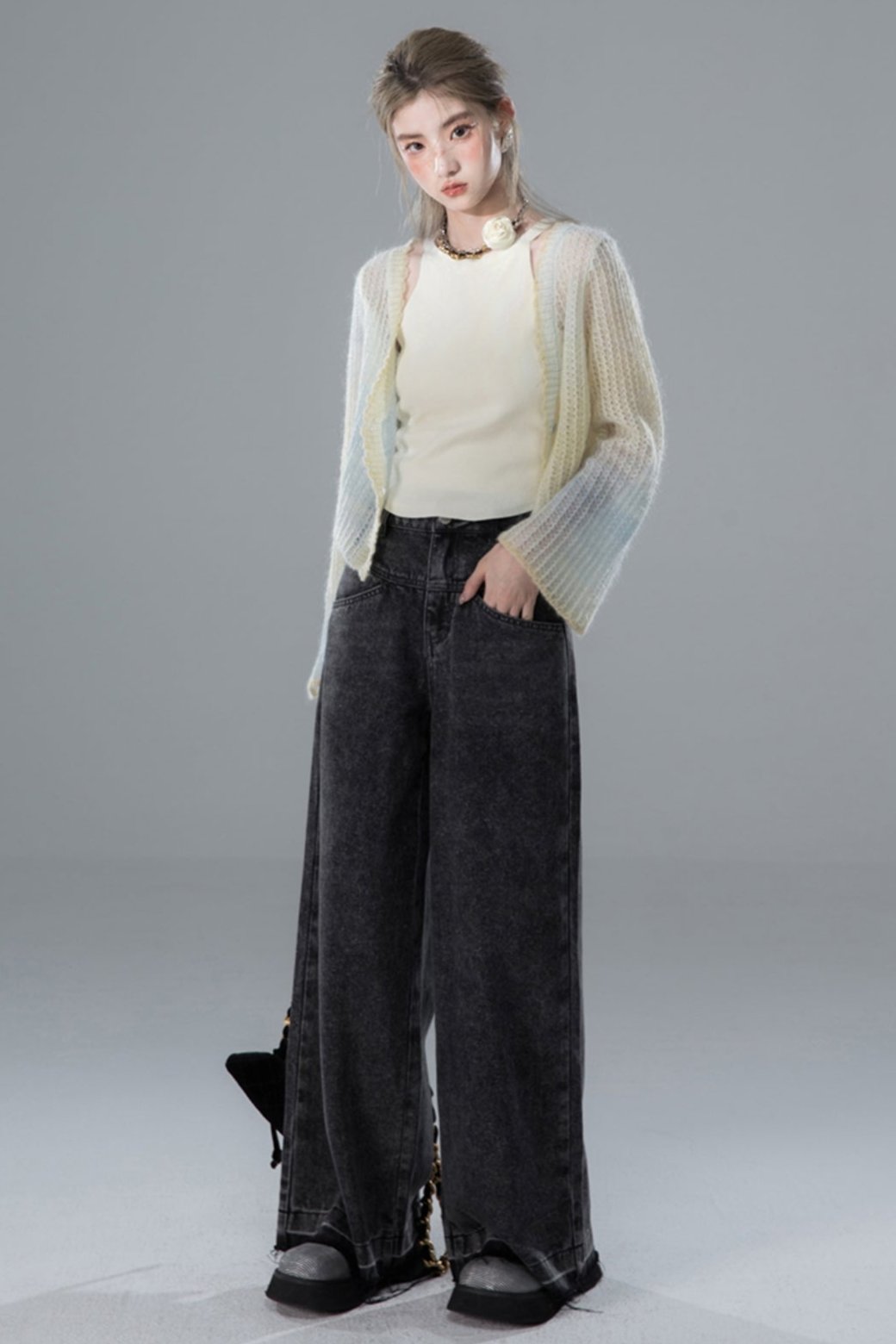 Dark Cloud Wavy Wide-Leg Jeans