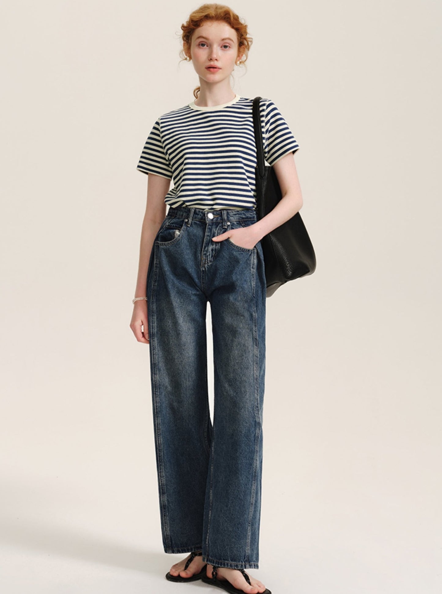 7.8 New 85% off American retro high-waisted jeans, lazy double-pleated loose straight-leg wide-leg pants