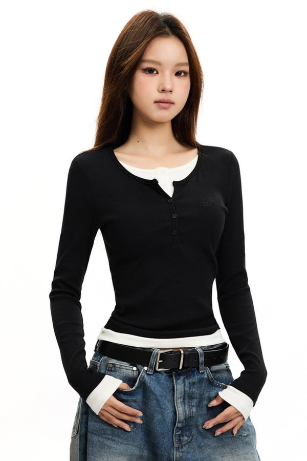 레이어드 대비 가짜 투피스 탑 