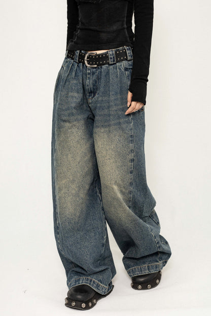 OCTTFLAB 2024 Herbst Winter Neue Amerikanische Retro Jeans mit weitem Bein Lockeres und dünnes Design Sense Pants Frauen