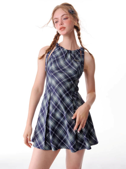 Slim Waist Plaid Slip Dress