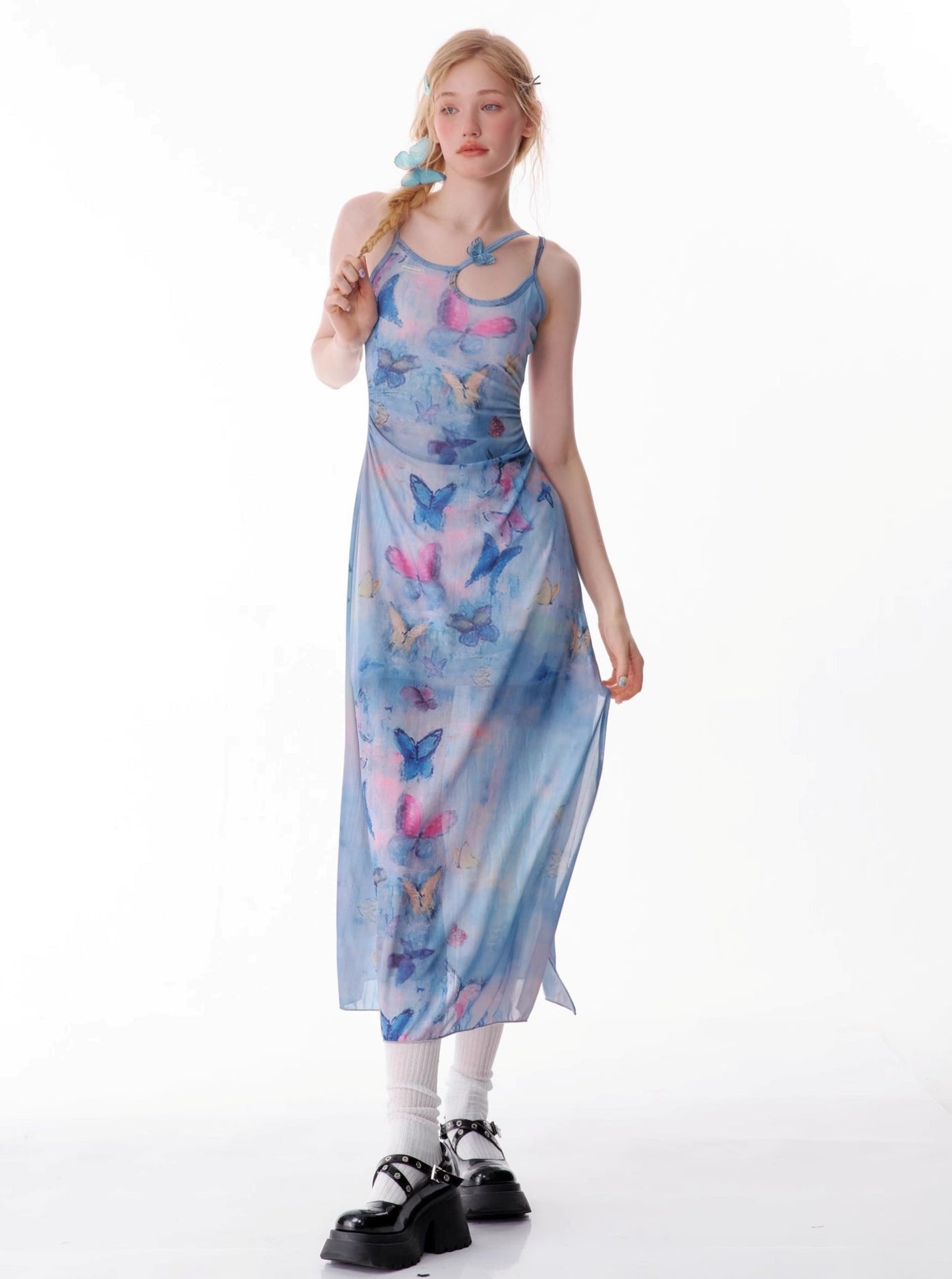 Butterfly Graffiti Print Slip Dress