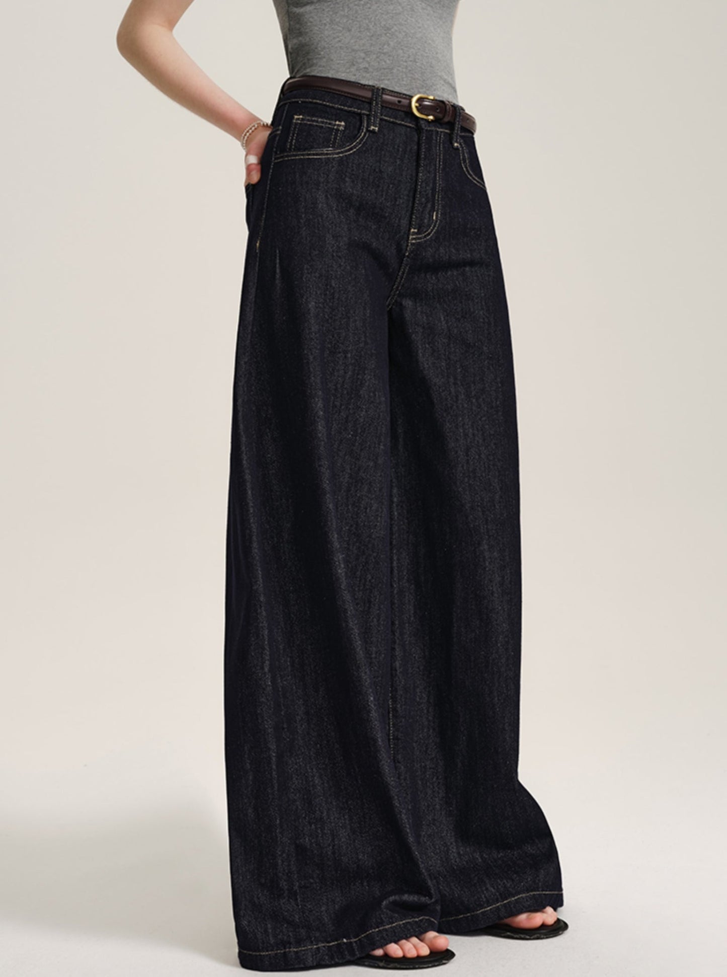 Retro Dark Blue Wide-Leg Jeans Pants