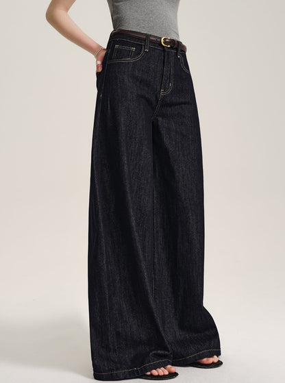 Retro Dark Blue Wide-Leg Jeans Pants