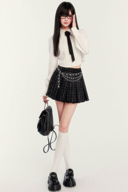 Short Rose Shirt & Pleated Skirt Set-Up