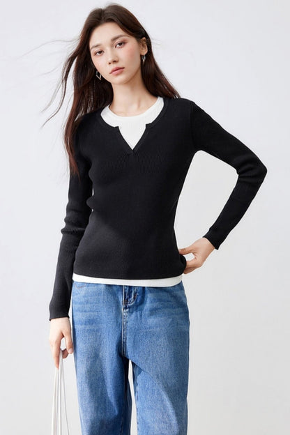 Contrasting Knit Sweater Top