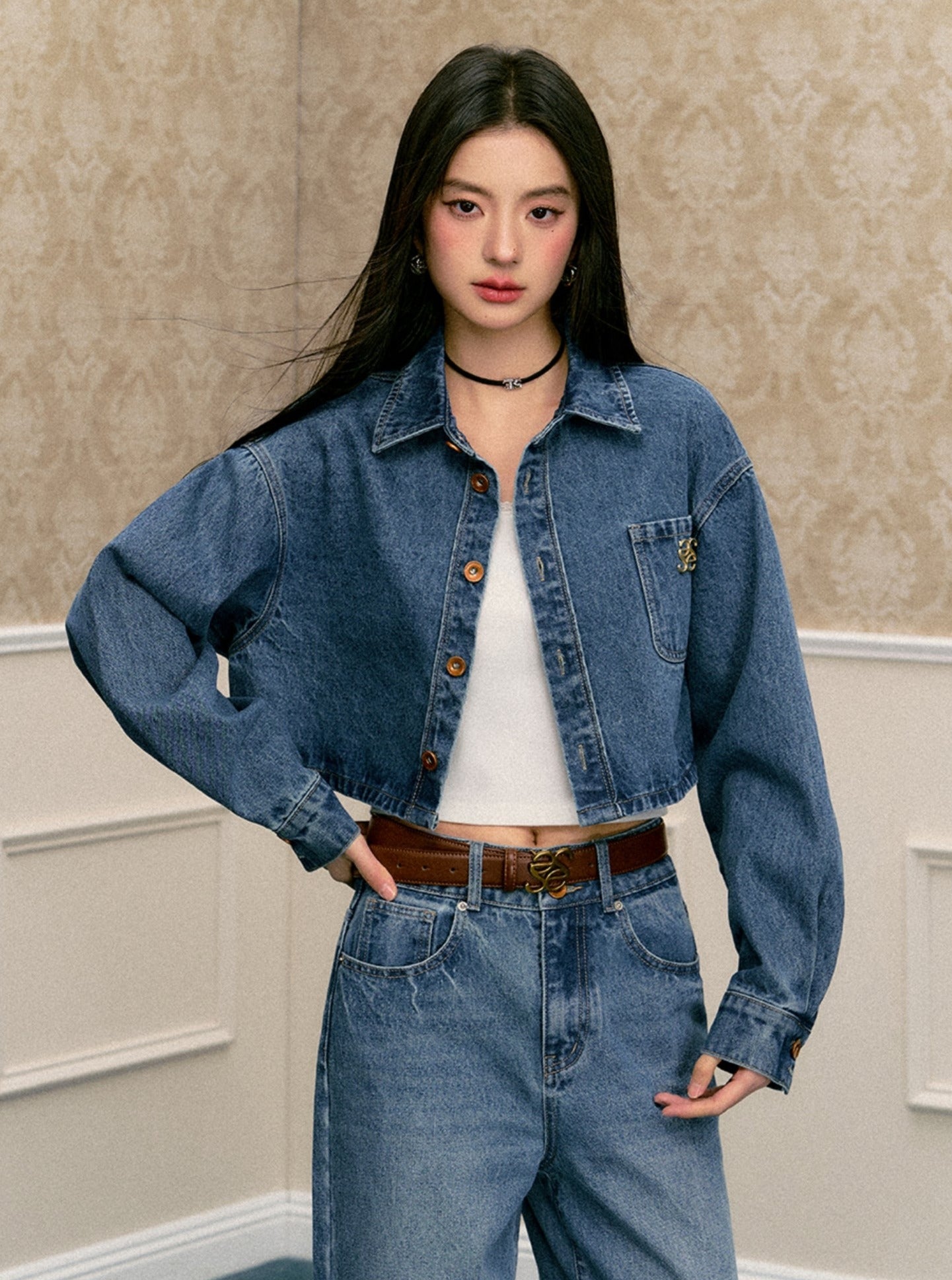 American Retro College Dark Blue Denim Set