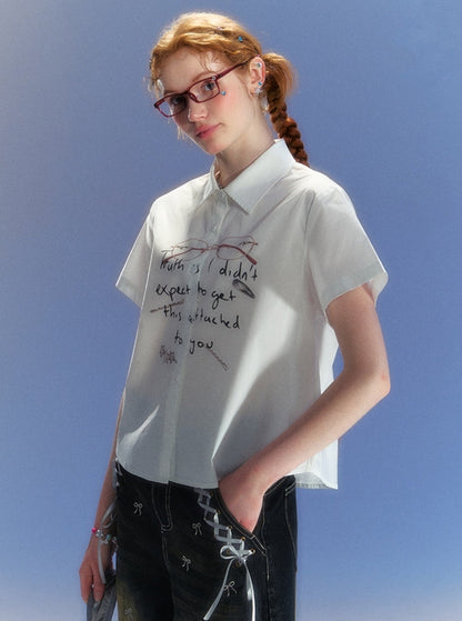 Brille Letter Print Kurzarm-Shirt