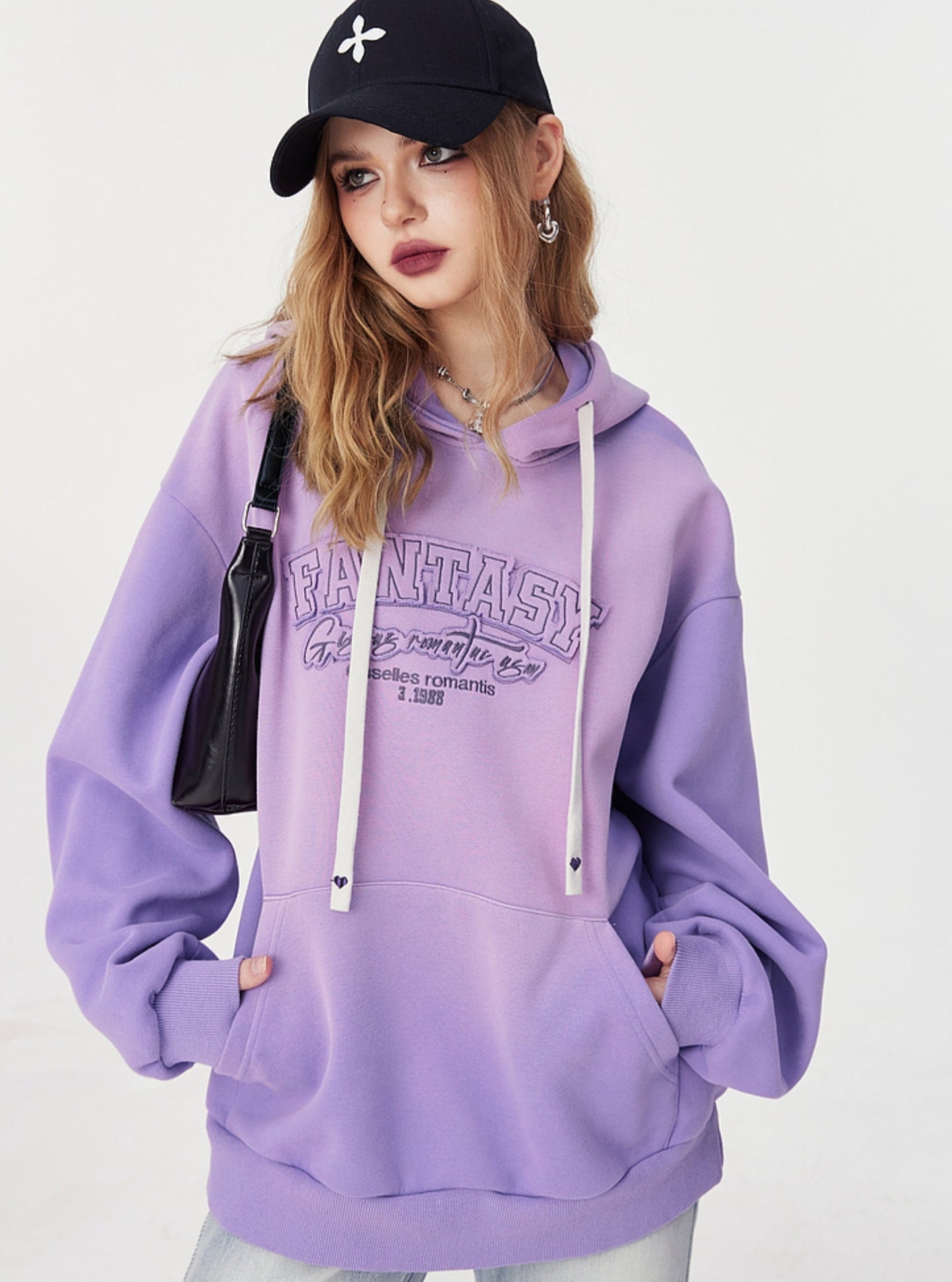 Purple Hooded Embroidered Top