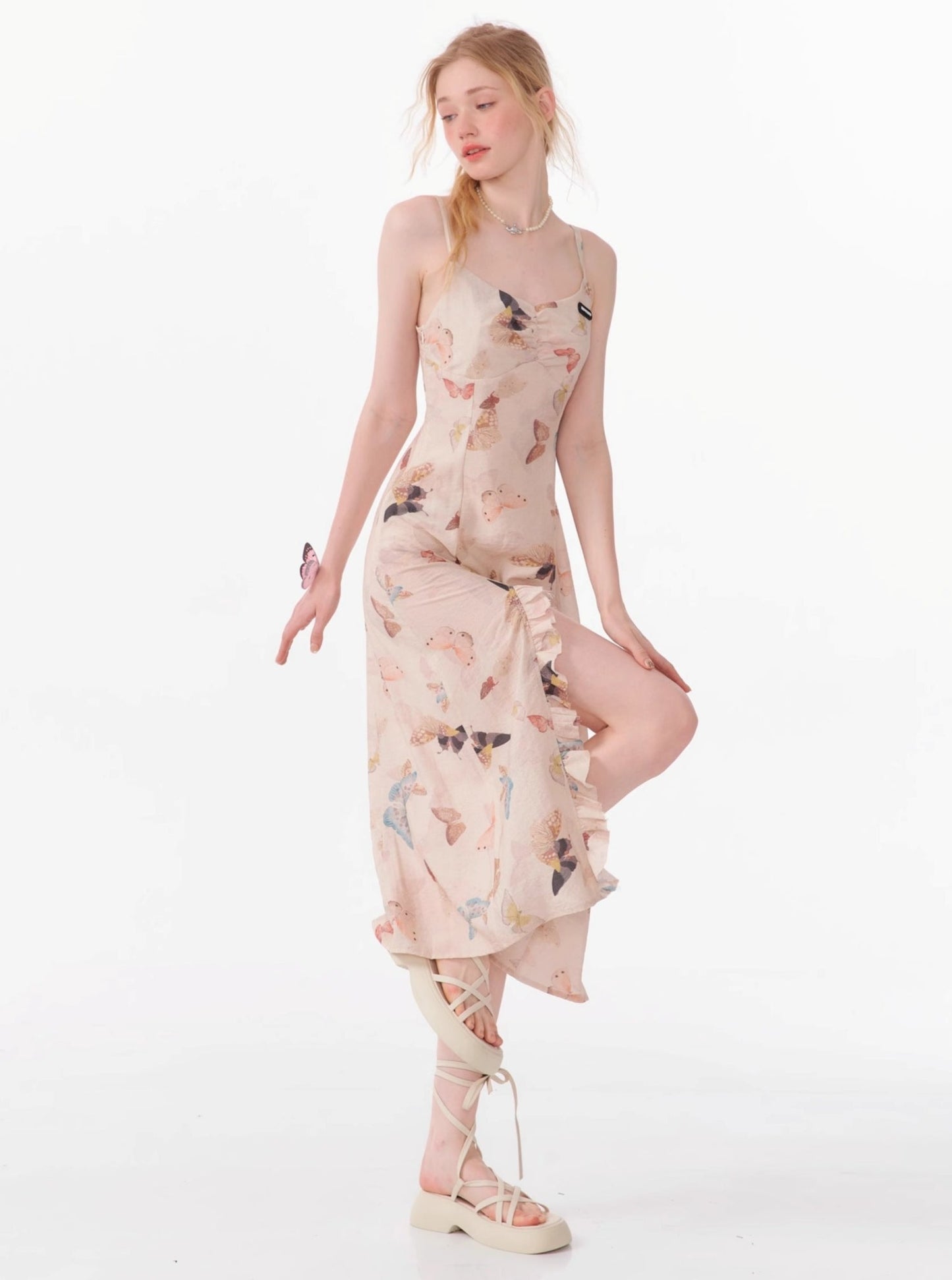 Butterfly Print Long Slit Dress