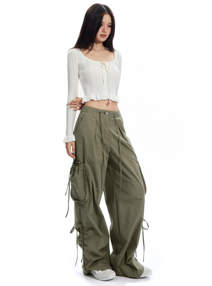 Low-Rise Drawstring Cargo Pants