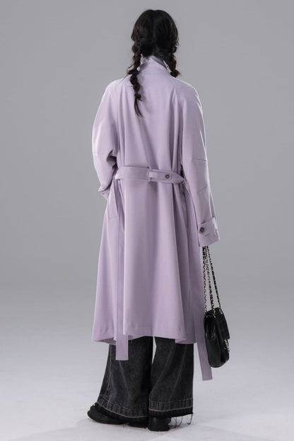 Lilac Khaki Chimney Neck Trench Coat