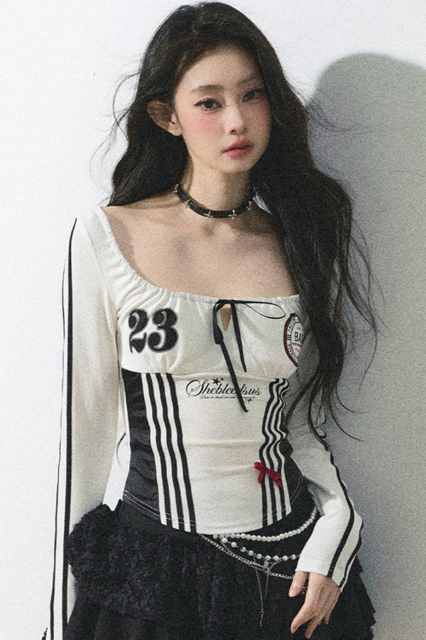 아메리칸 스타일 긴팔 티셔츠 