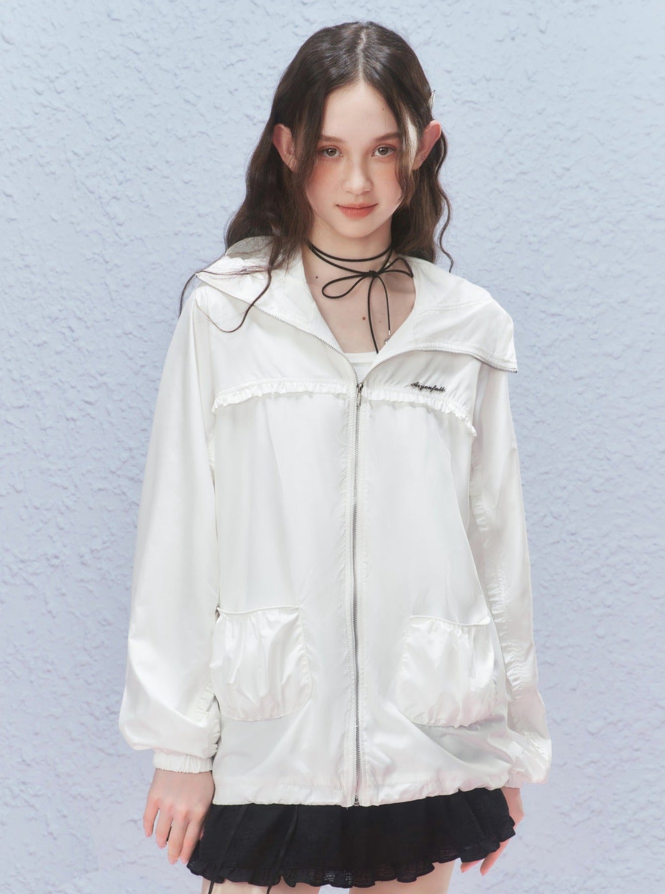 Hooded Ruffle-Trim Sun Jacket