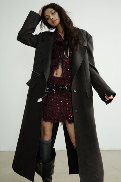 Detachable Fur Collar Long Blazer