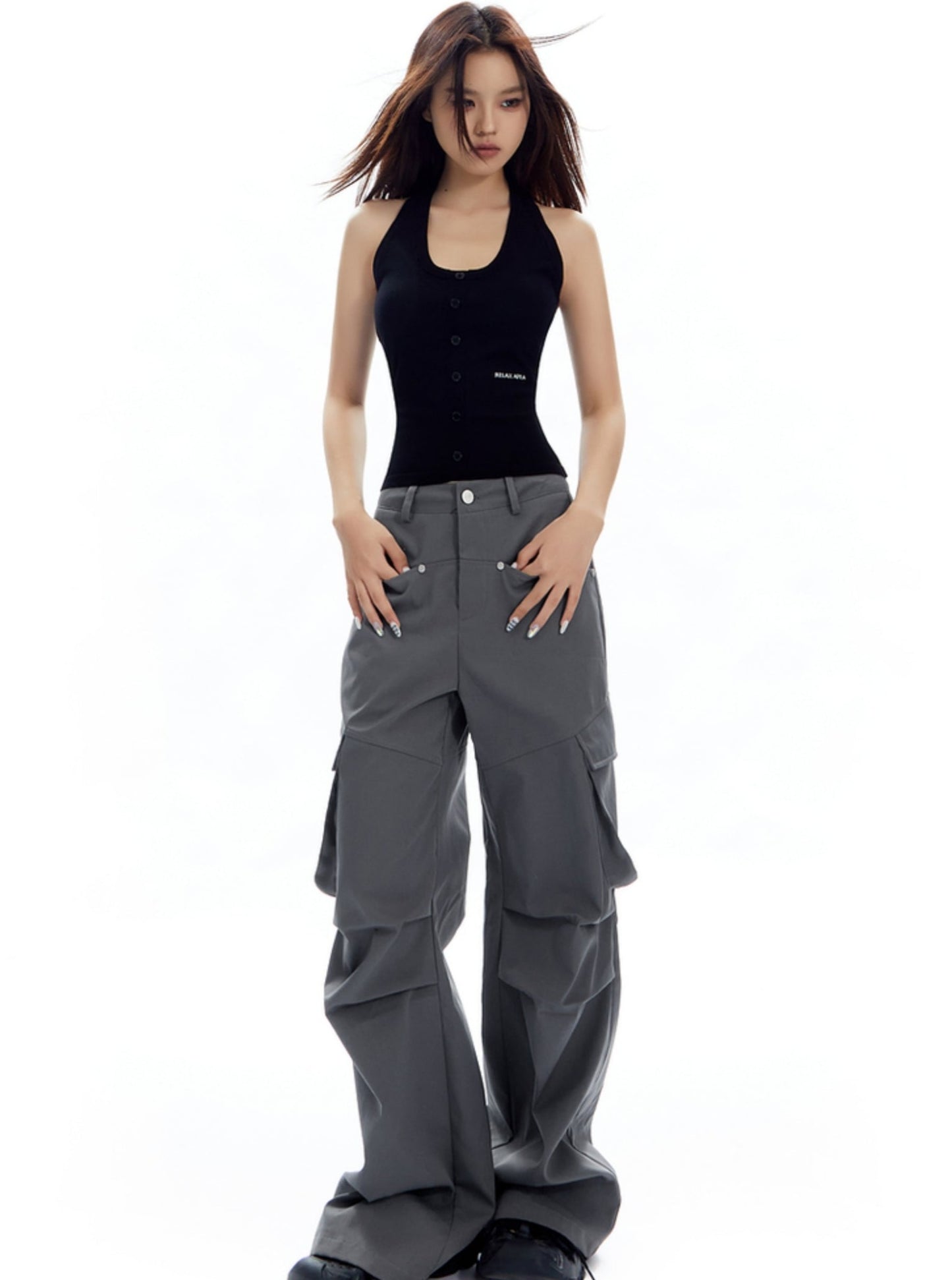 Pinch Pleats Wide-Leg Pants