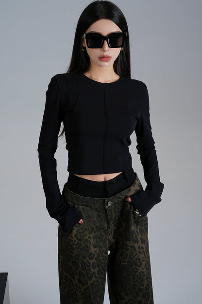 High Waist Cut Long Sleeve Top