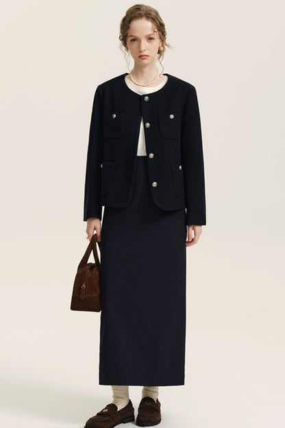 Wool H-Shaped Black Suit Skirt