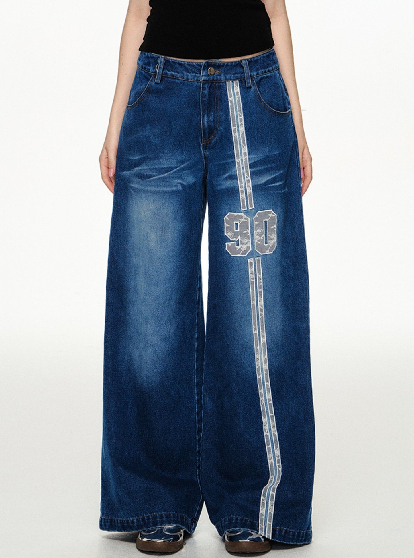 Classic Embroidered Wide-Leg Jeans